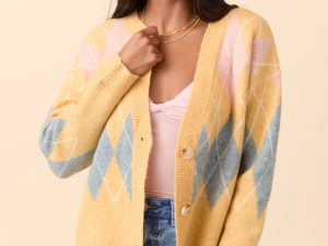 Harlow Yellow Argyle Plaid Cardigan FINAL SALE
