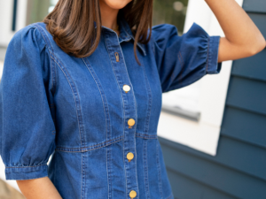 Jane Denim Collared Puff Sleeve Blouse