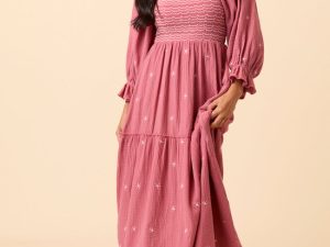 Dress To Impress Mauve Floral Stitched Smocked Top Dress