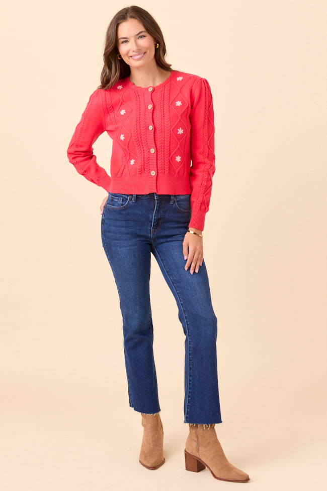 Addy Scoop Neck Cherry Red Cardigan - Image 4