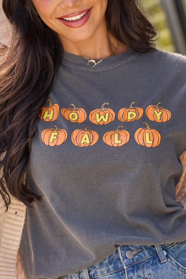 Howdy Fall Pumpkin Dark Grey Graphic Tee - Image 2