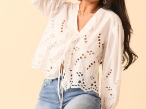 Alessandra White Eyelet Tie Top