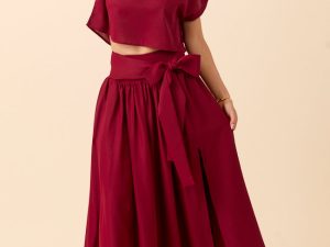 Cleo Burgundy Tie Front Skirt Set FINAL SALE