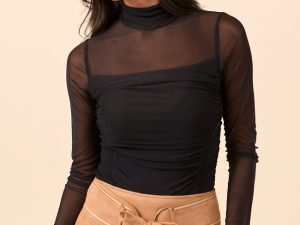 Kimber Black Mesh Turtleneck Bodysuit