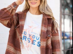 Shayla Brown and Taupe Flannel Shacket