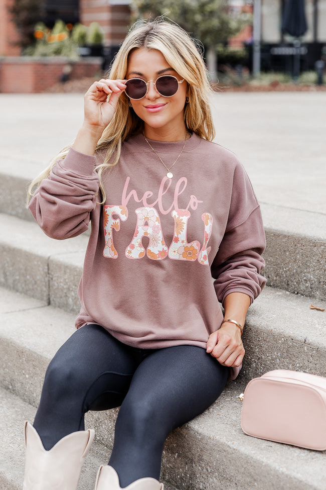 Hello Fall Floral Mocha Graphic Sweatshirt