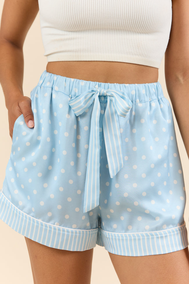 No Alarm Blue Polka Dot Satin Pajama Shorts FINAL SALE