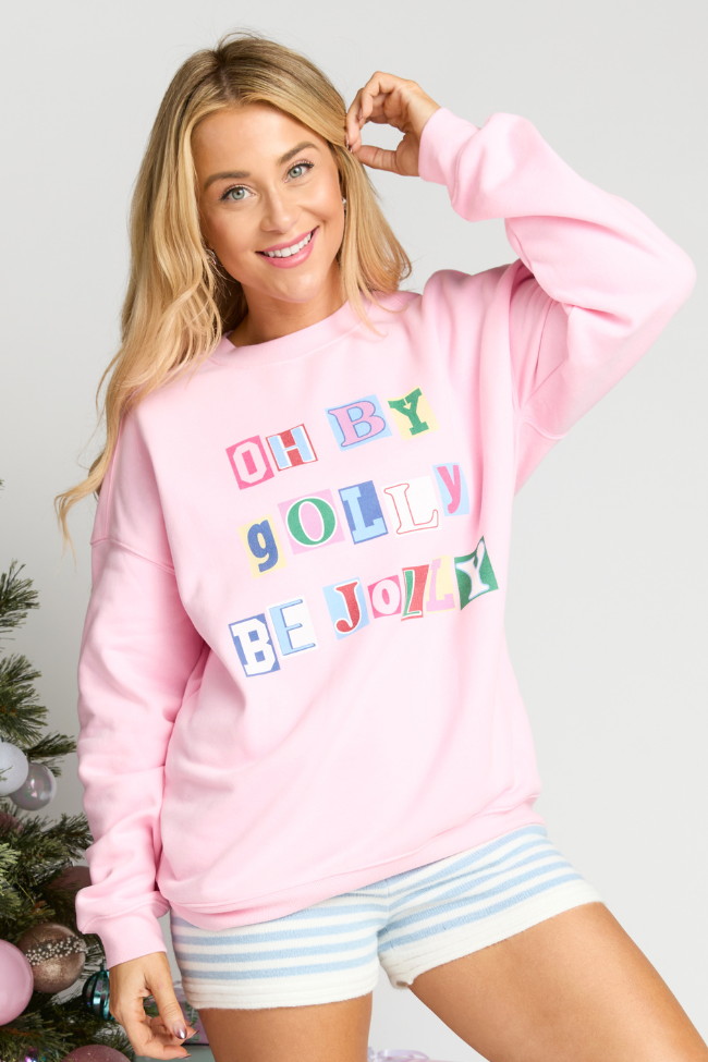Oh By Golly Be Jolly Light Pink Graphic Sweatshirt - Image 4