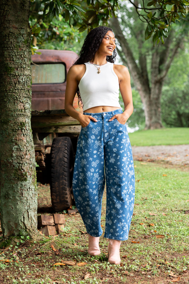 Katie Floral Printed Denim Barrel Jeans - Image 2