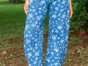 Katie Floral Printed Denim Barrel Jeans