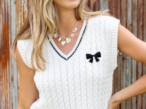 Hadley Bow Detail Varsity Knit Vest FINAL SALE