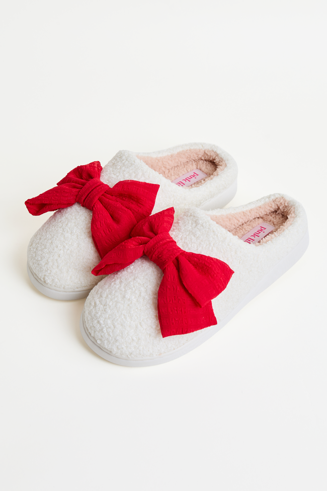 Cozi Red Bow Shearling Slippers - Image 4