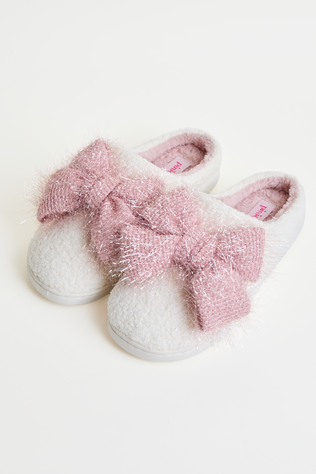 Cozi Pink Tinsel Bow Shearling Slippers - Image 2