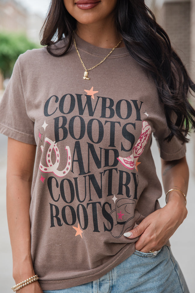 Cowboy Boots and Country Roots Espresso Brown Graphic Tee - Image 3