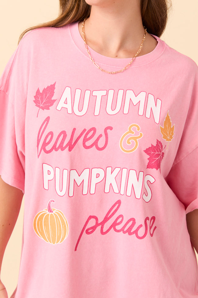 Autumn Leaves & Pumpkins Please Taffy Pink Oversized Graphic Tee - Image 5
