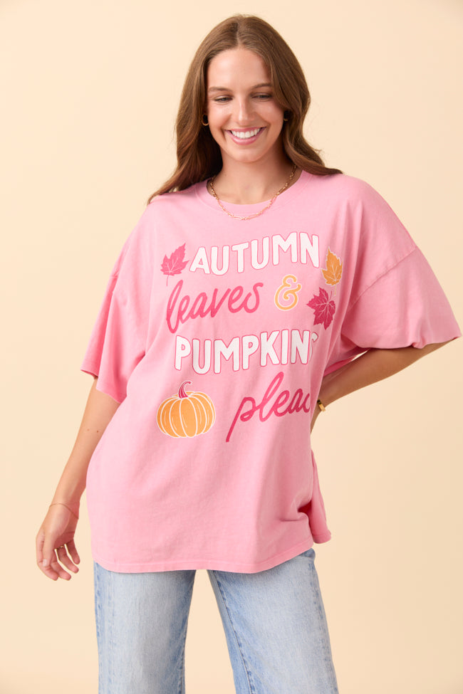 Autumn Leaves & Pumpkins Please Taffy Pink Oversized Graphic Tee - Image 6