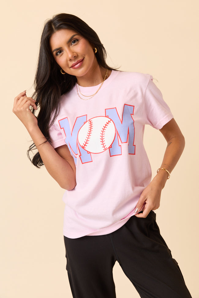 Mom Block Baseball Light Pink Graphic Tee