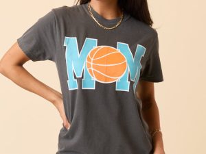 Mom Block Basketball Dark Grey Graphic Tee