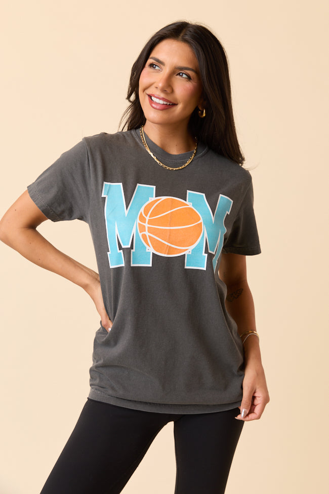Mom Block Basketball Dark Grey Graphic Tee