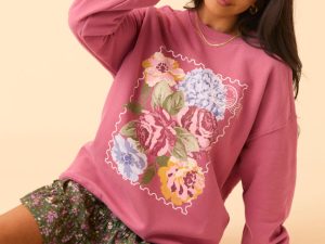 Floral Stamp Rose Graphic Sweatshirt