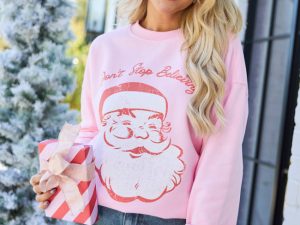 Don't Stop Believin' Light Pink Graphic Sweatshirt