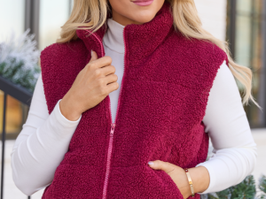 Bunny Red Sherpa Zip Vest DOORBUSTER