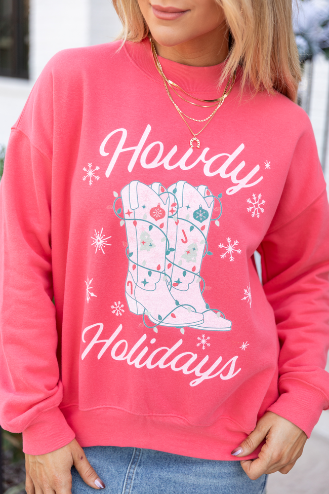 Howdy Holidays Light Red Graphic Sweatshirt - Image 2