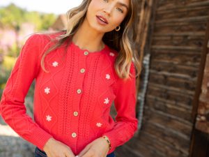 Addy Scoop Neck Cherry Red Cardigan