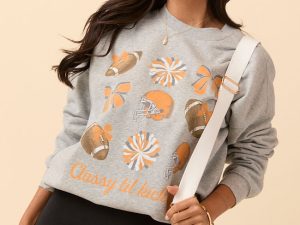 Football Icon Orange Light Grey Graphic Sweatshirt