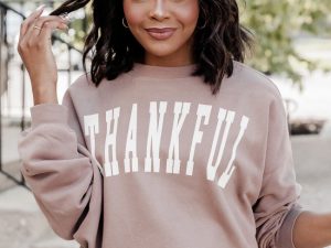 Thankful Blocked Mocha Graphic Sweatshirt