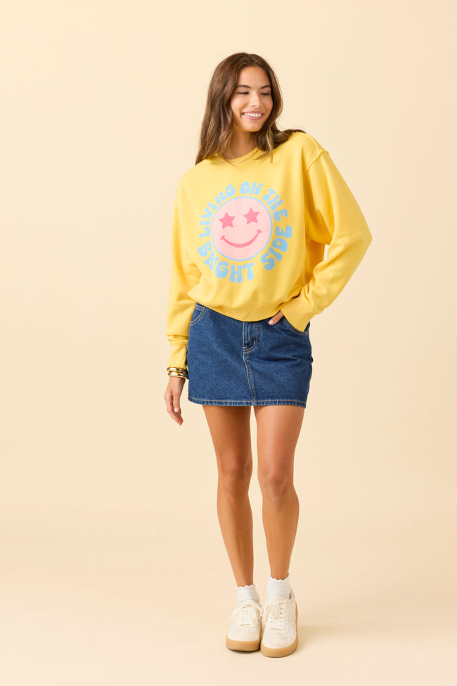 Living On The Bright Side Yellow Raw Hem Fleece Graphic Sweatshirt - Image 2