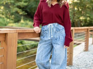 Ashlie Denim Drawstring Waist Barrel Leg Jean Emily Fauver X Pink Lily