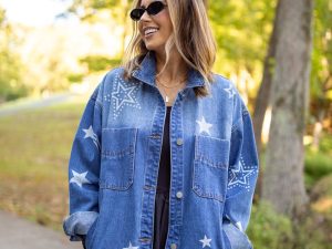 Cassie Celestial Motif Denim Jacket Emily Fauver X Pink Lily