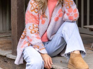 Cindy Boucle Purple Floral Print Cardigan