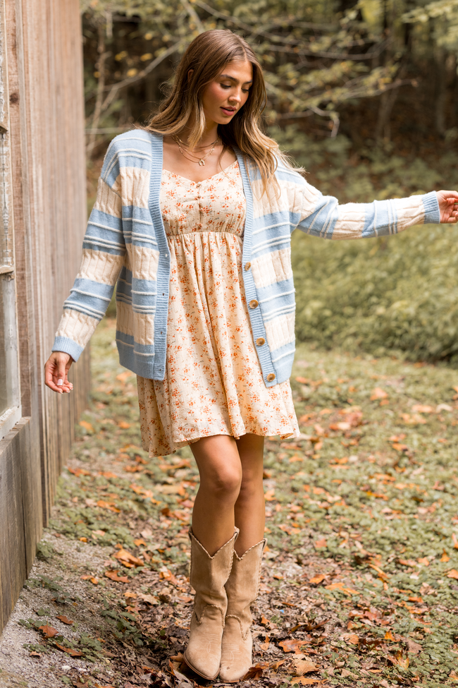 Julia Oversized Striped Blue and Ivory Cardigan - Image 2