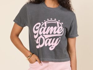 Game Day Script Dark Grey Boxy Graphic Tee