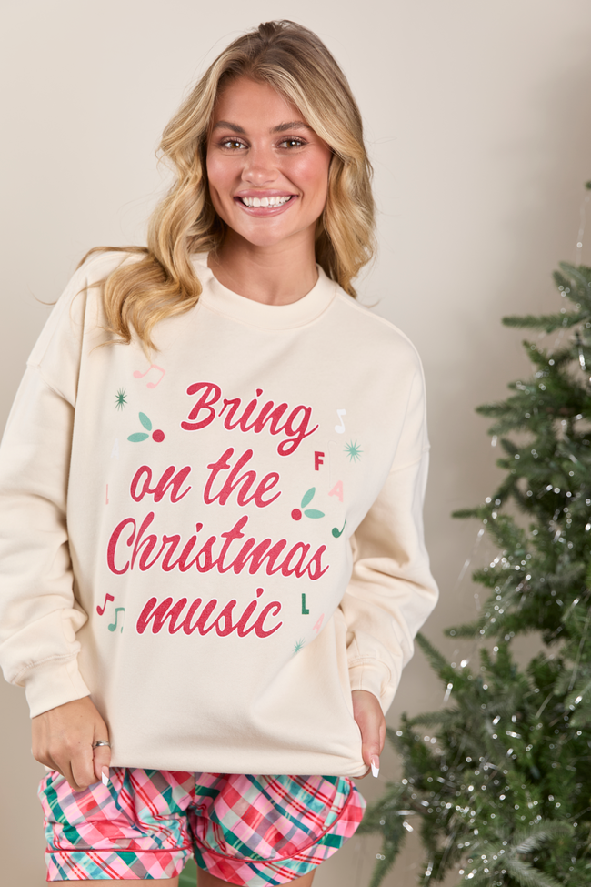 Christmas Music Cream Graphic Sweatshirt