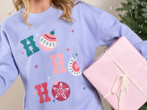 Ho Ho Ho Ornament Periwinkle Graphic Sweatshirt