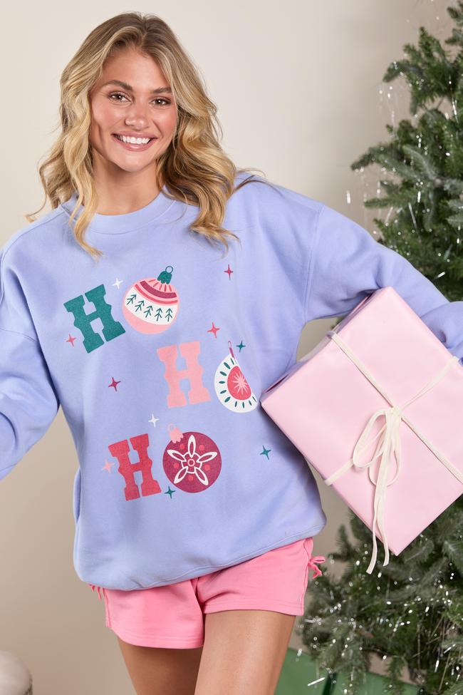 Ho Ho Ho Ornament Periwinkle Graphic Sweatshirt