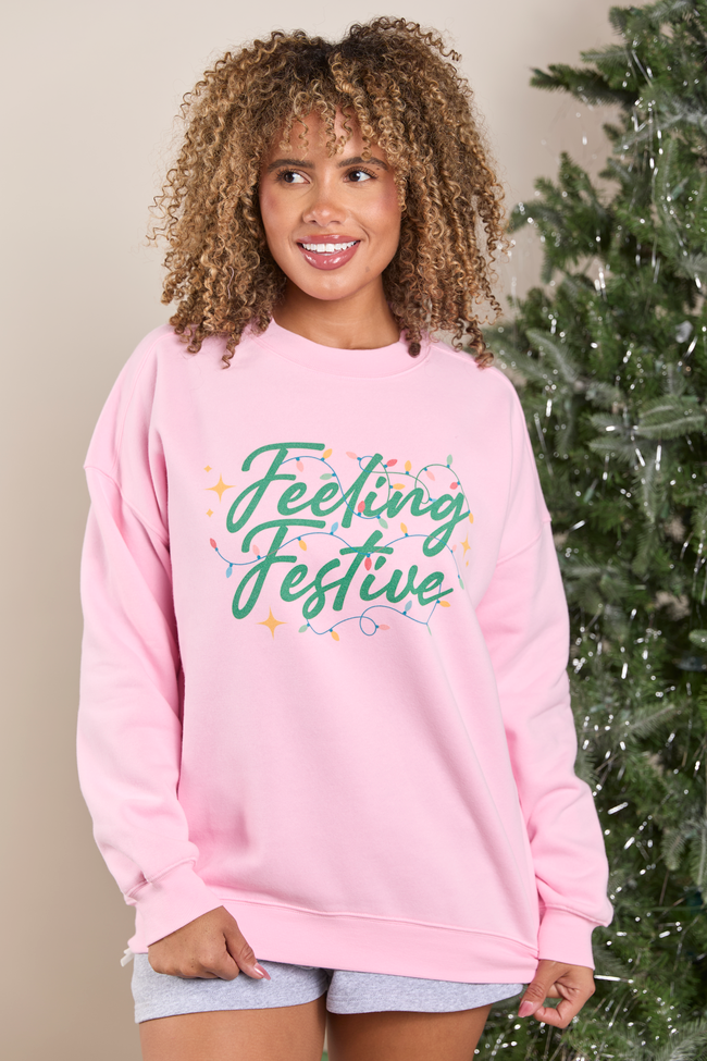 Feeling Festive Lights Light Pink Graphic Sweatshirt - Image 2
