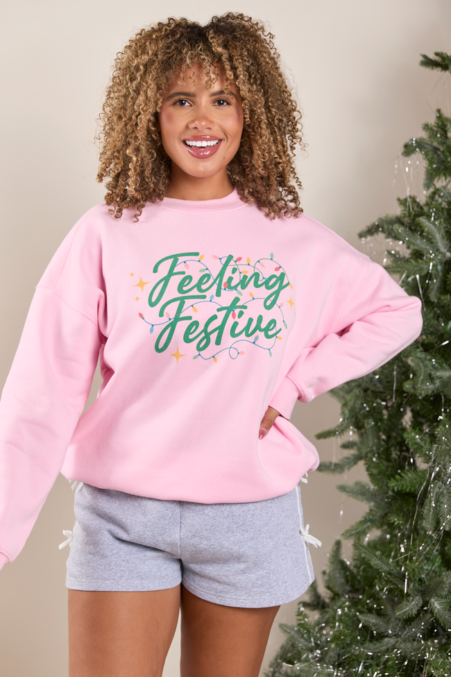 Feeling Festive Lights Light Pink Graphic Sweatshirt - Image 3