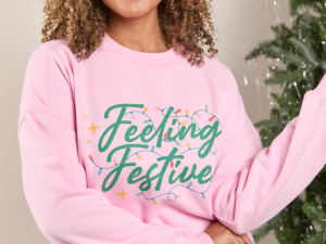 Feeling Festive Lights Light Pink Graphic Sweatshirt
