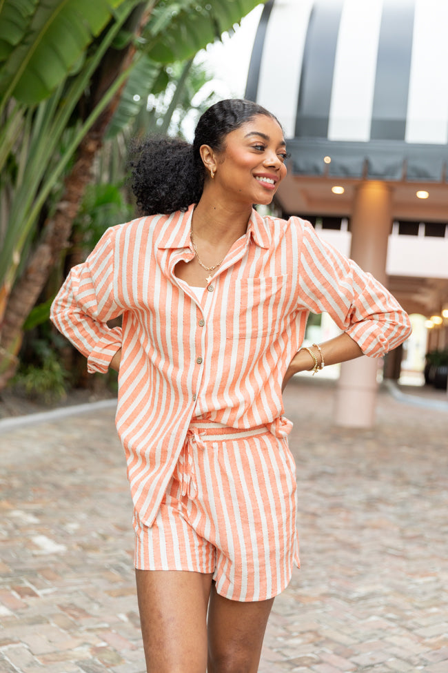 With The Tide Coral Striped Button Up Top FINAL SALE