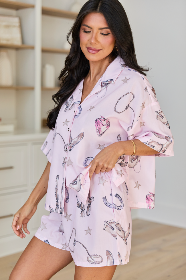 Skye Oversized Pink Western Print Pajama Top - Image 5