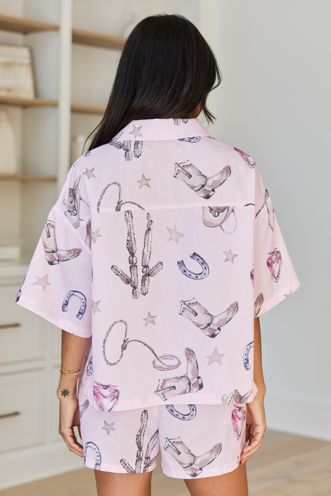 Skye Oversized Pink Western Print Pajama Top - Image 6