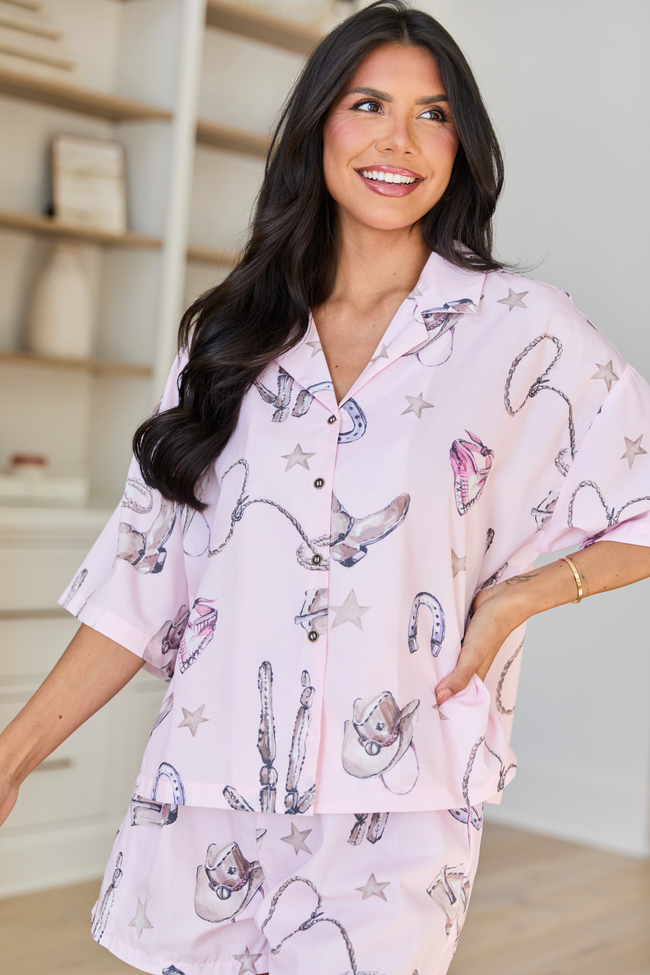 Skye Oversized Pink Western Print Pajama Top - Image 3