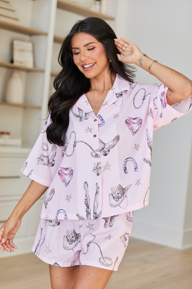 Skye Oversized Pink Western Print Pajama Top - Image 2