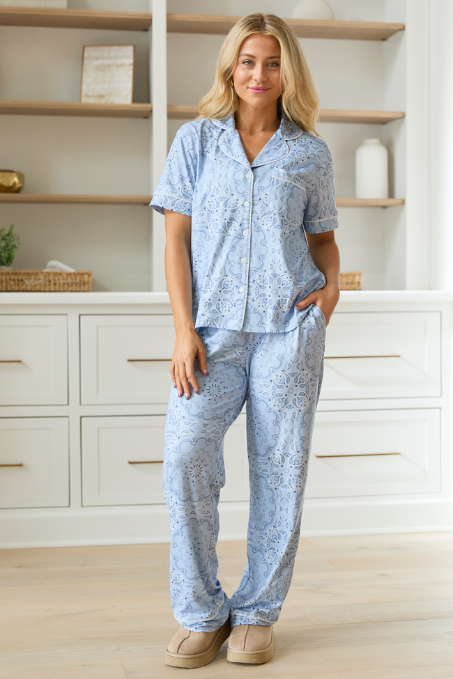 Helena Blue Paisley Pajama Set