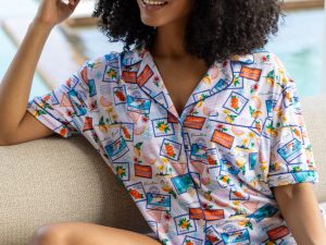Under the Stars Postcards Short Sleeve Pajama Top FINAL SALE