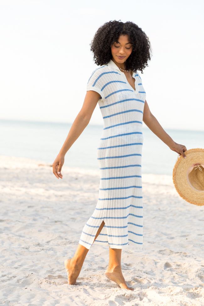 Sunset Sail Blue Striped Knit Coverup Midi Dress FINAL SALE - Image 5